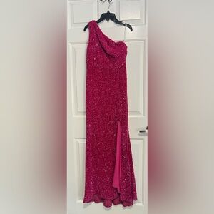 Elegant One-Shoulder Fuchsia Sequin Prom Dress
